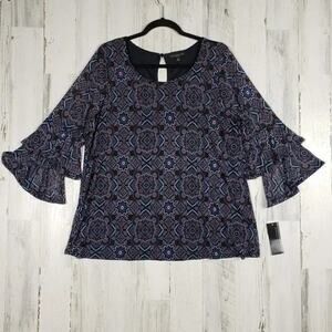 NWT Signature Studio 1/2 Sleeve Semi-Sheer Ruffle Cuff Blouse Women's Size 1X